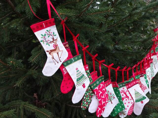 Handmade Mini Christmas Stockings Advent Calendar Makower Fabric - image 1