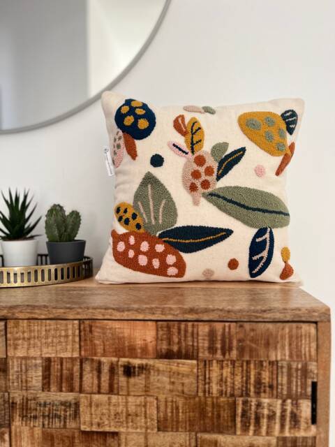Punch Needle Pillowcase, Floral Throw Pillow, Fall Pillow Cover, Unique Pillows, Couch Tufted New Homeowner Gift - image 1