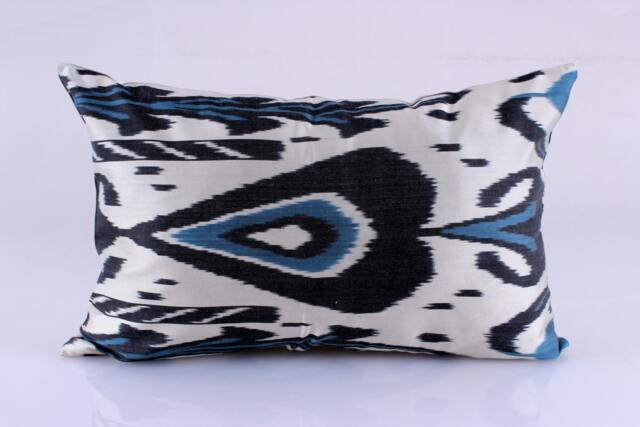 Ikat Silk Velvet Pillow 16x24 - Handmade Boho Cushion Cover Turkish Home Decor Accent - image 1