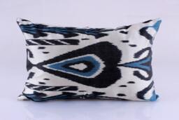 Ikat Silk Velvet Pillow 16x24 - Handmade Boho Cushion Cover Turkish Home Decor Accent