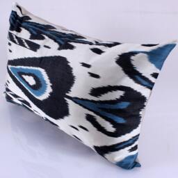 Ikat Silk Velvet Pillow 16x24 - Handmade Boho Cushion Cover Turkish Home Decor Accent - thumbnail 2