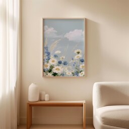 Blue Daisy Meadow Poster, Wildflower Print, Botanical Wall Art - thumbnail 3