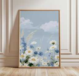Blue Daisy Meadow Poster, Wildflower Print, Botanical Wall Art - thumbnail 1