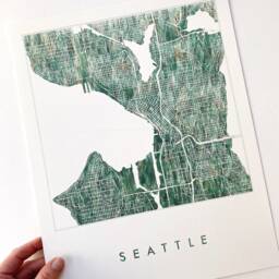 Seattle Map Urban Fabric Watercolor Texture Painting Washington City Plan - Art Print Travel Wedding Anniversary Realtor Moving Gift Grass - thumbnail 1