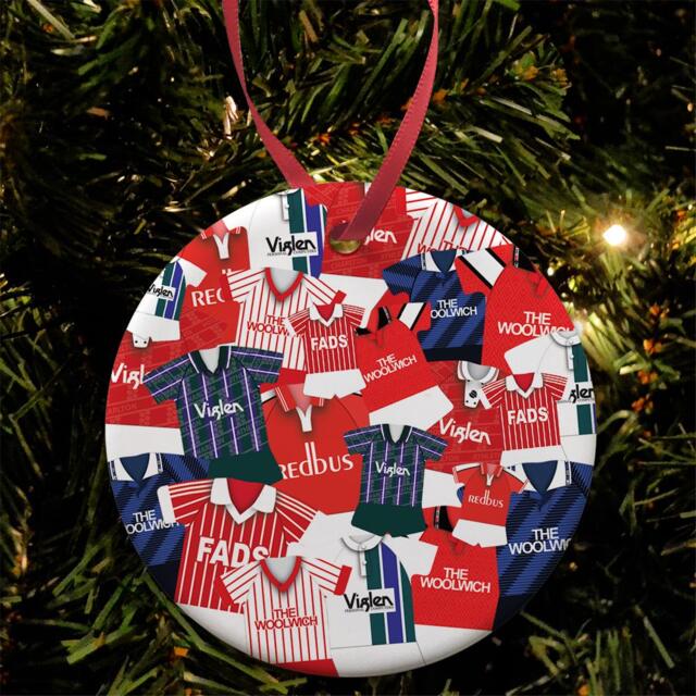 Charlton Kit Mash Retro Shirt Christmas Tree Decoration Bauble Flat Ceramic Great Gift Athletic Etc Printed in The UK