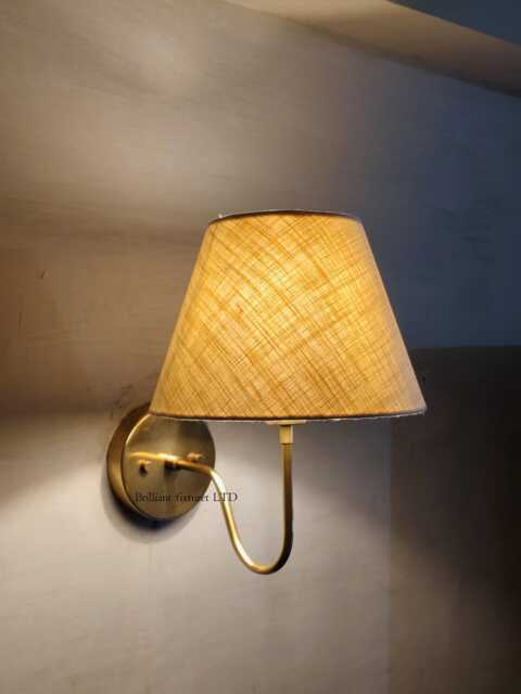 Handmade Brass Wall Sconce - Mid Century Modern Bedside Lamp, Fabric Shade Lighting Fixture - image 1