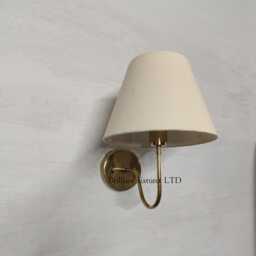 Handmade Brass Wall Sconce - Mid Century Modern Bedside Lamp, Fabric Shade Lighting Fixture - thumbnail 3