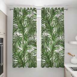 Green Tropical Leaf Curtains, Botanical Palm Print Drapes, Custom Made Window Panels For Living Room Home Decor - thumbnail 3
