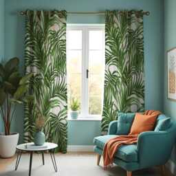 Green Tropical Leaf Curtains, Botanical Palm Print Drapes, Custom Made Window Panels For Living Room Home Decor - thumbnail 1