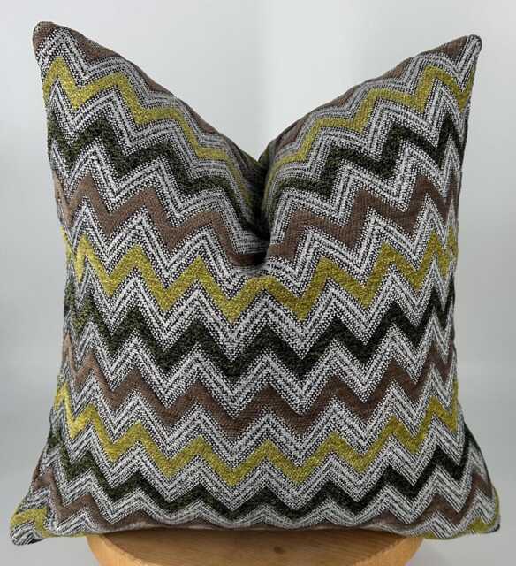 Textured Chevron Pillow Cover, Chenille Cotton Zig Zag Cushion, Green Brown Yellow Home Decor - image 1