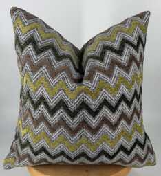 Textured Chevron Pillow Cover, Chenille Cotton Zig Zag Cushion, Green Brown Yellow Home Decor - thumbnail 1