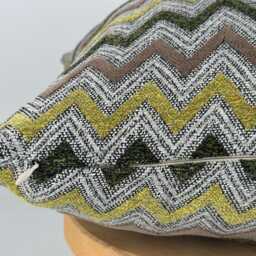 Textured Chevron Pillow Cover, Chenille Cotton Zig Zag Cushion, Green Brown Yellow Home Decor - thumbnail 2