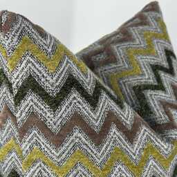 Textured Chevron Pillow Cover, Chenille Cotton Zig Zag Cushion, Green Brown Yellow Home Decor - thumbnail 3