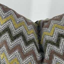Textured Chevron Pillow Cover, Chenille Cotton Zig Zag Cushion, Green Brown Yellow Home Decor - thumbnail 4