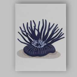 Dark Blue Sea Anemone Marine Life Minimalist Illustration Canvas Wall Art Print Decor Picture Ready To Hang - thumbnail 1