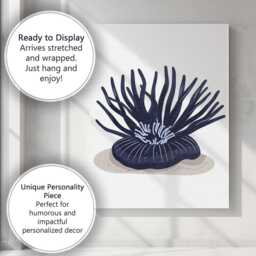 Dark Blue Sea Anemone Marine Life Minimalist Illustration Canvas Wall Art Print Decor Picture Ready To Hang - thumbnail 3