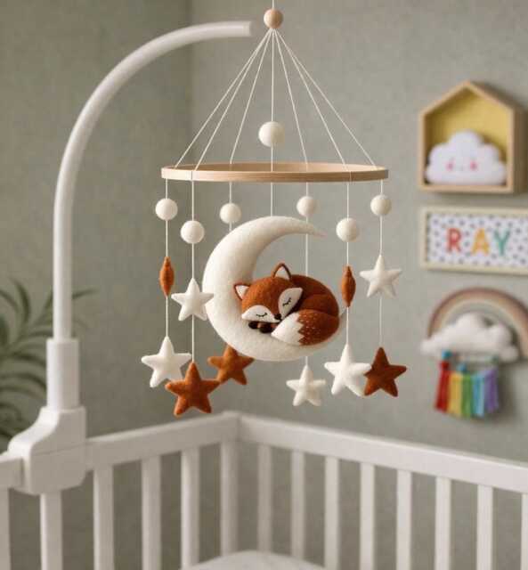 Fox Baby Mobile Celestial Nursery Crib Decor Sleeping Starry Sky - image 1
