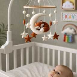 Fox Baby Mobile Celestial Nursery Crib Decor Sleeping Starry Sky - thumbnail 2