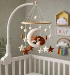 Fox Baby Mobile Celestial Nursery Crib Decor Sleeping Starry Sky - thumbnail 1