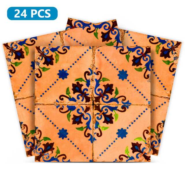 Traditional Spanish Set Of 24 Tile Stickers Wall Decals Antique Tiles Stickers Kitchen Bathroom Mexican H8 - image 1