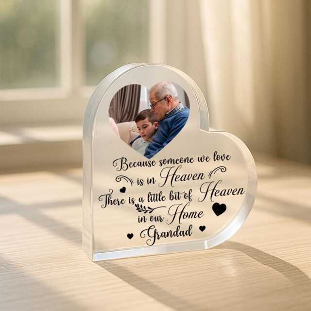 Personalized Heart Acrylic Block Memorial Gift - Custom Photo Frame Remembrance Keepsake For Grandad Nan Mum Dad Friend Bereavement - image 1