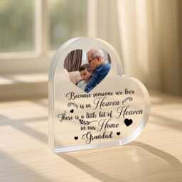 Personalized Heart Acrylic Block Memorial Gift - Custom Photo Frame Remembrance Keepsake For Grandad Nan Mum Dad Friend Bereavement - thumbnail 1