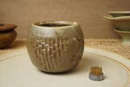 Handmade Cream Brown Ikebana Vase. Kenzan Flower Frog Not Included - thumbnail 1