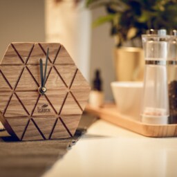 Hexagon Oak Desk Clock, Modern Table Clock - thumbnail 3