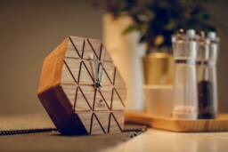 Hexagon Oak Desk Clock, Modern Table Clock - thumbnail 1