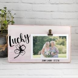 Lucky Wooden Picture Frame, Irish Shamrock Holder, 4 Leaf Clover Photo Board Clip, Family Gift, Mom Present, Best Friends Frame - thumbnail 2