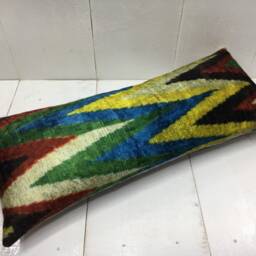 Silk Ikat Lumbar Pillow Cover, Handwoven Accent Cushion - 10x24 - thumbnail 4
