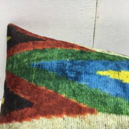 Silk Ikat Lumbar Pillow Cover, Handwoven Accent Cushion - 10x24 - thumbnail 3