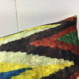 Silk Ikat Lumbar Pillow Cover, Handwoven Accent Cushion - 10x24 - thumbnail 2