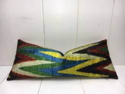 Silk Ikat Lumbar Pillow Cover, Handwoven Accent Cushion - 10x24