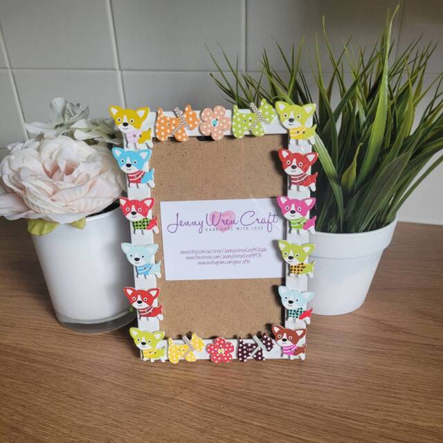 Colourful Wooden Dog Button Photo Frame 4 X 6 Inches - image 1