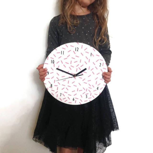 Sprinkles Wall Clock - Confetti Decor Pink & White Nursery - image 1