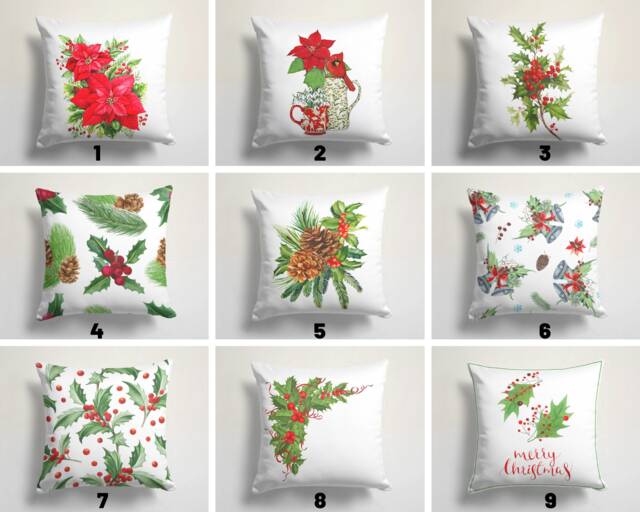 Christmas Flowers Cushion Cover/Floral Pillow Cover/Christmas Throw Case, Decor/Gift For Her/Christmas Gift - image 1