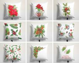 Christmas Flowers Cushion Cover/Floral Pillow Cover/Christmas Throw Case, Decor/Gift For Her/Christmas Gift