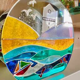 Lighthouse Tealight Holder, Handpainted Nautical Crystal Mirror Art, Seaside Sealife Home Decor, New Gift, Housewarming Gift For Her - thumbnail 2