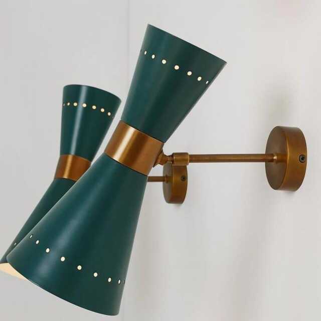 Vintage Green Brass Diabolo Wall Sconce Pair - Mid Century Sputnik Light - image 1