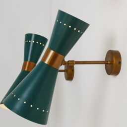 Vintage Green Brass Diabolo Wall Sconce Pair - Mid Century Sputnik Light - thumbnail 1