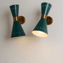 Vintage Green Brass Diabolo Wall Sconce Pair - Mid Century Sputnik Light - thumbnail 3