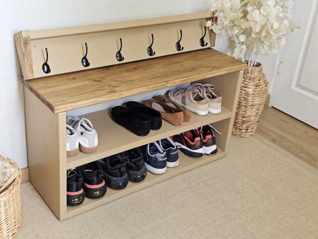Handmade Wooden Shoe Rack Bench With Coat Rack Entryway Organizer - image 1