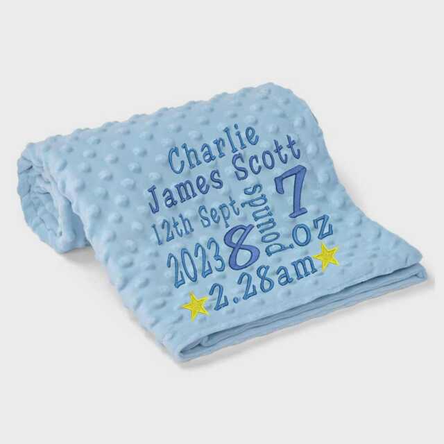 Personalised Baby Blanket With Name, Embroidered Newborn Gift Girl, New Gift, Custom For Born in 2026, Blue Dimple Wrap - image 1