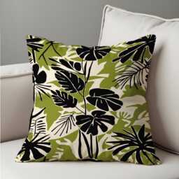 Black Green Tropical Leaf Cushion Cover, Modern Botanical Throw Pillowcase, Jungle Style Sofa Case