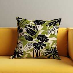 Black Green Tropical Leaf Cushion Cover, Modern Botanical Throw Pillowcase, Jungle Style Sofa Case - thumbnail 3