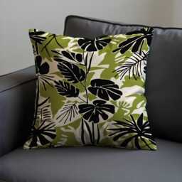 Black Green Tropical Leaf Cushion Cover, Modern Botanical Throw Pillowcase, Jungle Style Sofa Case - thumbnail 4
