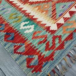 Multicolour Rug, Handmade Artisan Afghan Turkish Scandinavian Navajo Bohemian Flatweave Wool Kilim 156x99 cm - thumbnail 2