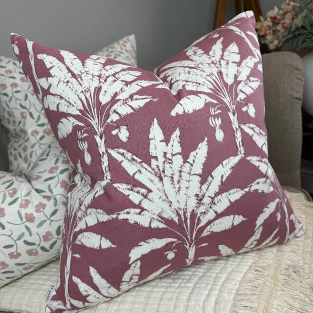 Palm Print Cushion Cover, Modern Sofa Look Pillow Pink White Throw Designer Iliv House - image 1