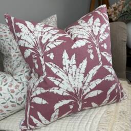 Palm Print Cushion Cover, Modern Sofa Look Pillow Pink White Throw Designer Iliv House - thumbnail 1
